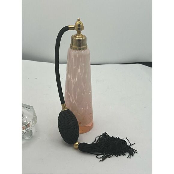 VTG hand blown iridescent lusterwear pink white swirl perfume atomizer bottle - Picture 1 of 6